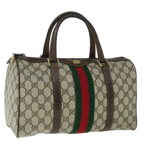 GUCCI GG Canvas Web Sherry Line Boston Bag PVC Beige Green Red Auth yk9774 - Picture 1 of 16
